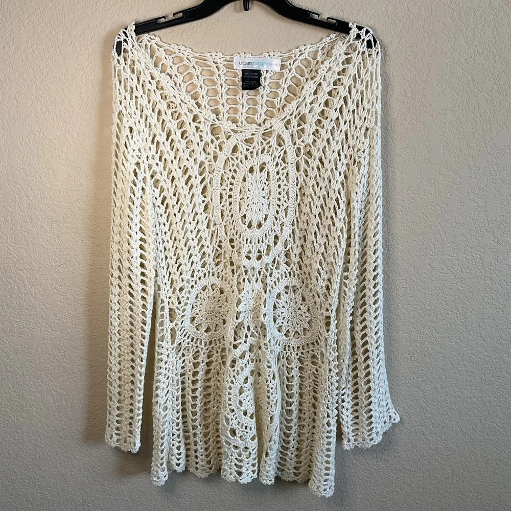 Urban Mango Womens 100% Cotton Floral Knit‎ Sweater Size Large